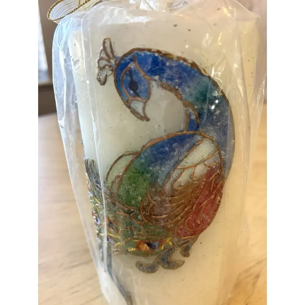 New PIER 1 Unscented PEACOCK PILLAR CANDLE 6